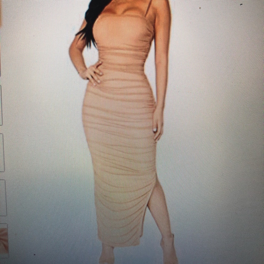 Ruched pink ankle length dress